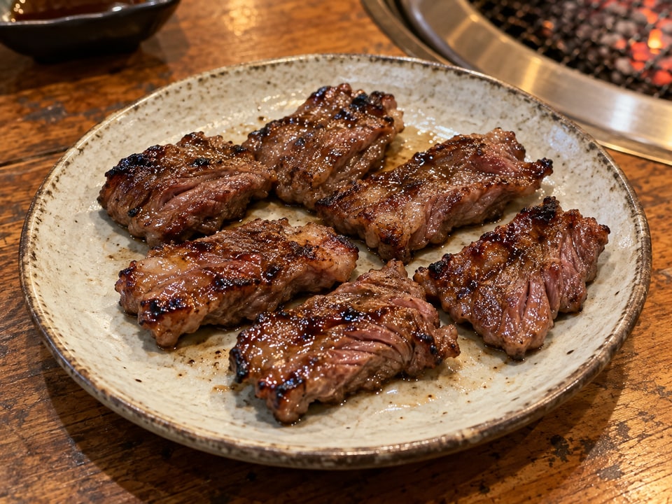 Harami — Diafragma/rok steak · Penyajian panggang yang ilustratif