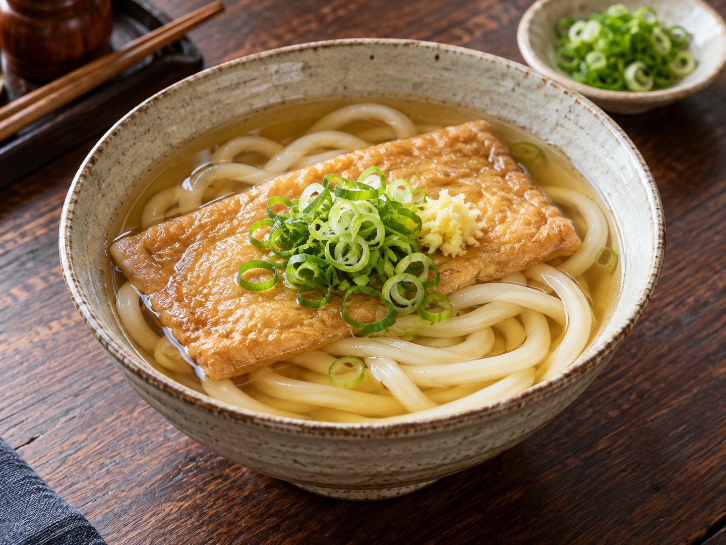 Kitsune udon with golden fried tofu