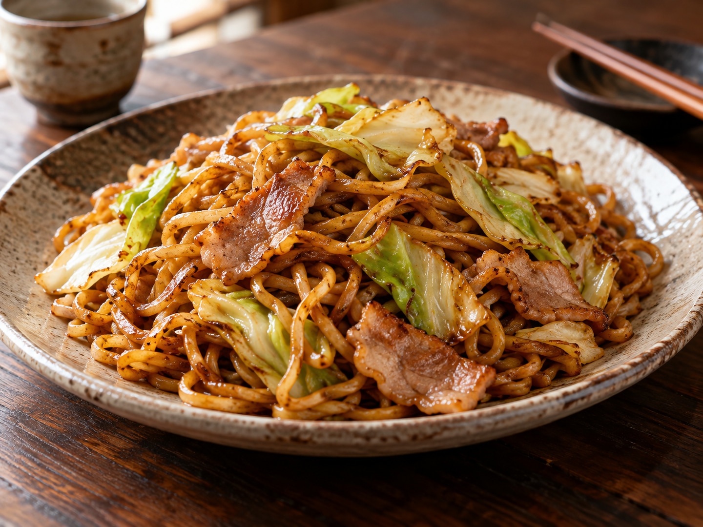 Yakisoba coated with savory brown sauce