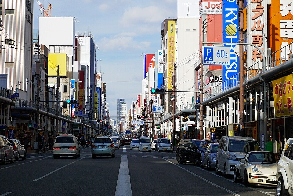 Electronics storefronts and traffic along Nipponbashi Den Den Town