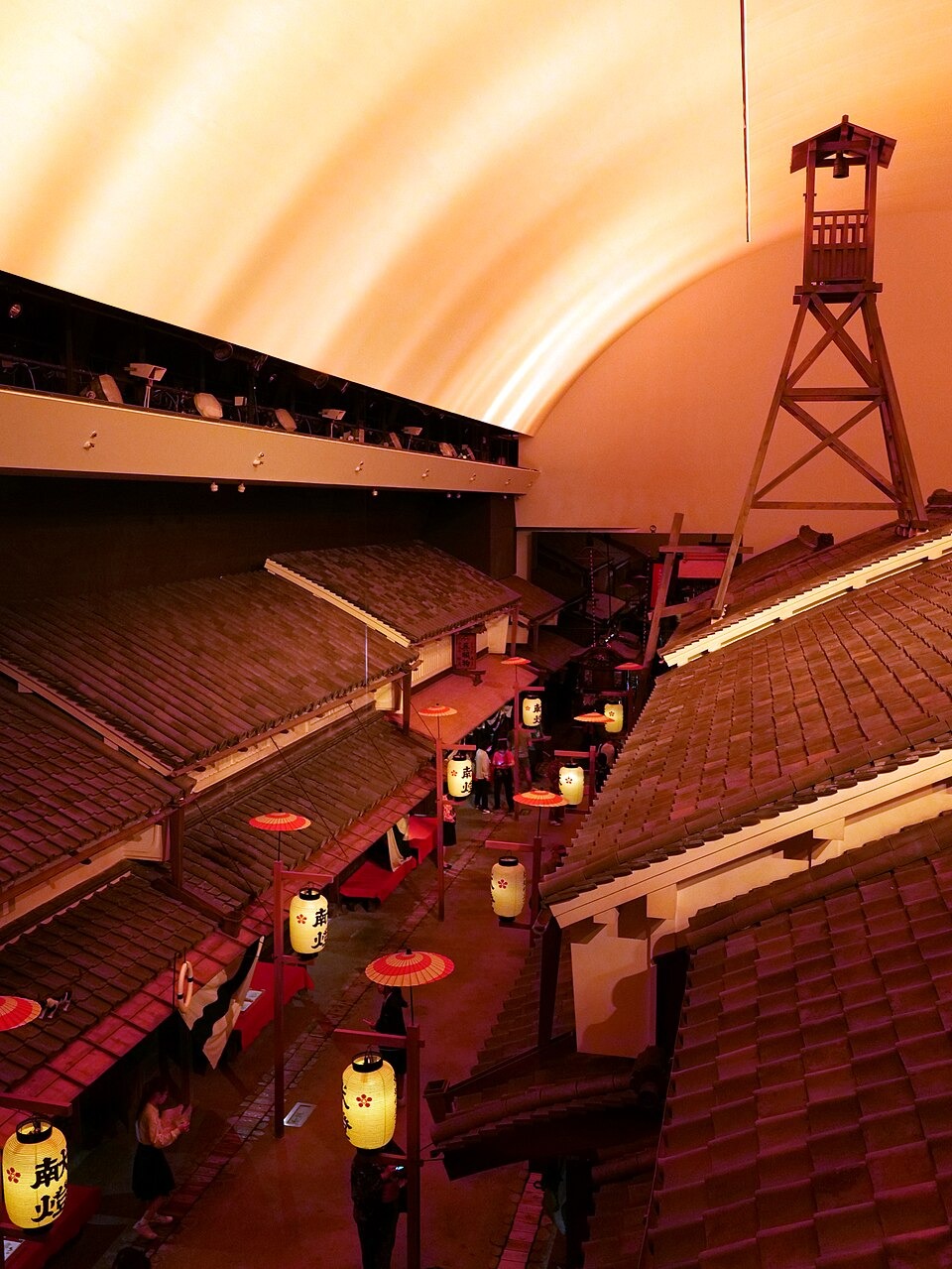 An elevated view across the recreated Edo-period town inside the Osaka Museum of Housing and Living