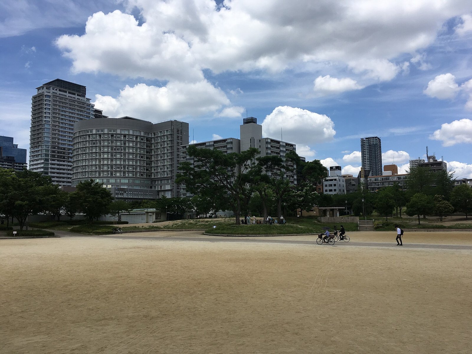 Green trees and open space at Ogimachi Park in Osaka