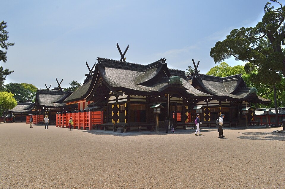 Traditional shrine buildings in the grounds of Sumiyoshi Taisha